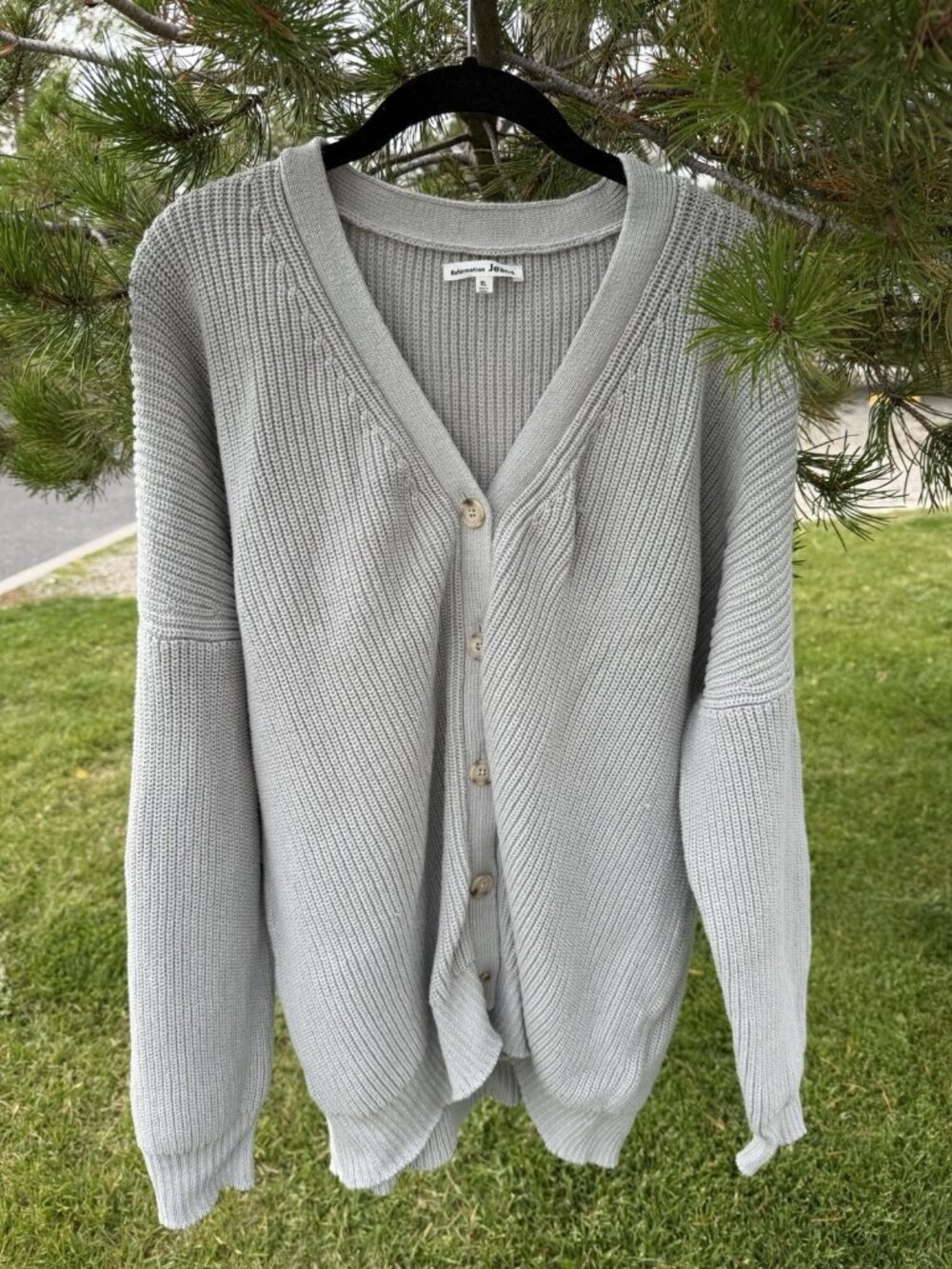 Reformation chunky-knit fisherman academia gray cardigan grandpacore XL sweater